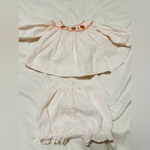 Beautiful Stitchy Fish smock in pumpkins & acorns! Perfect for fall.